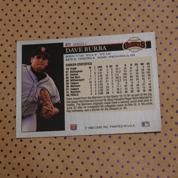 Dave Burba #471 Baseball Card - Picture 2 of 2